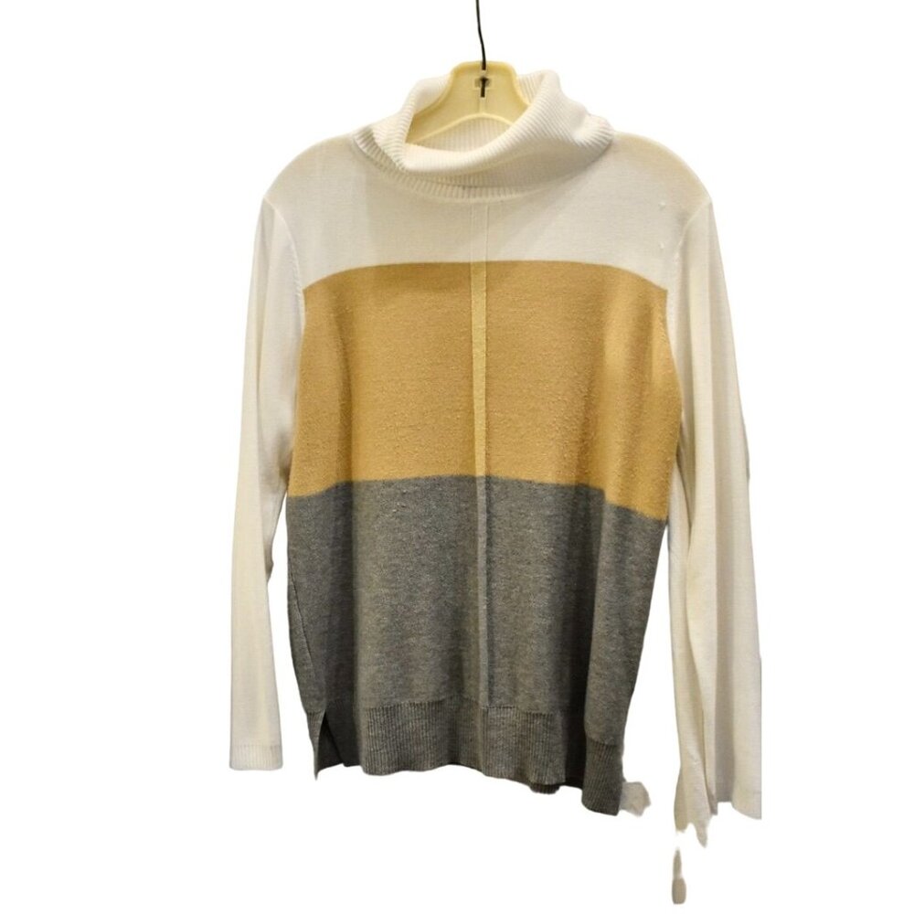 Women's Carol Rose Tan Gray Cream Color Block Turtleneck Sweater Size M